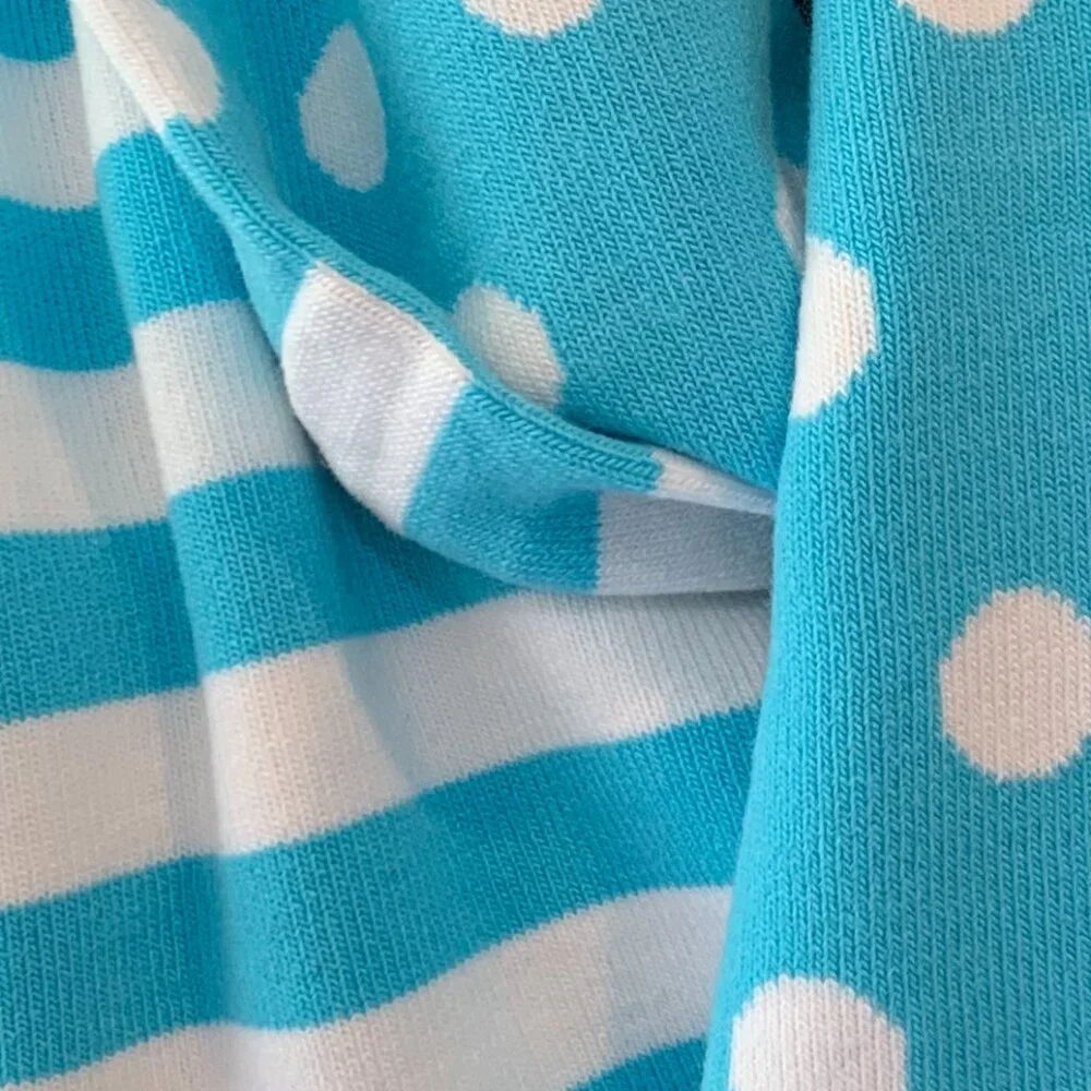 NWT Lane Bryant Blue White Reversible Knit Scarf Polka Dots & Stripes
